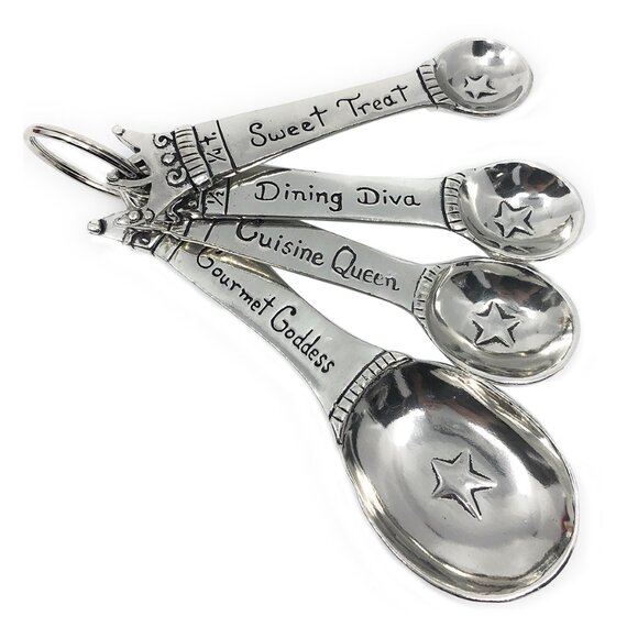 Handmade Pewter Goddess Queen Crown Women Measuring Spoons Cook Baking Kitchen - Picture 1 of 3